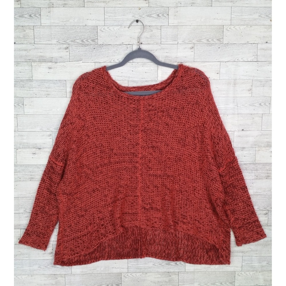 Wooden Ships Paola Buendia Pink Orange Red Knit Sweater Top Size S/M High Low